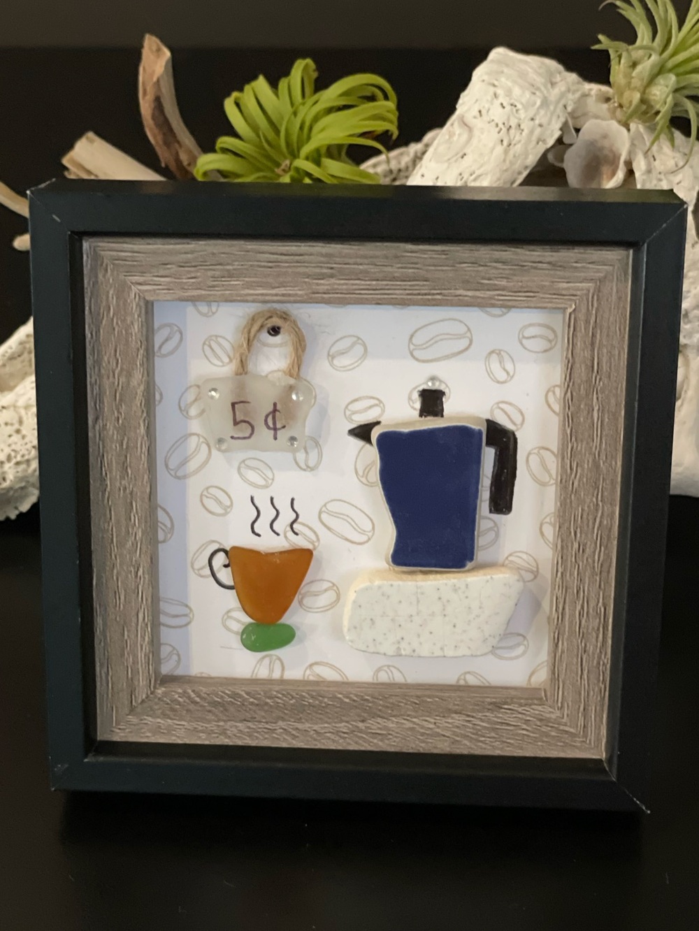 Handmade Authentic Sea Glass Framed Decor